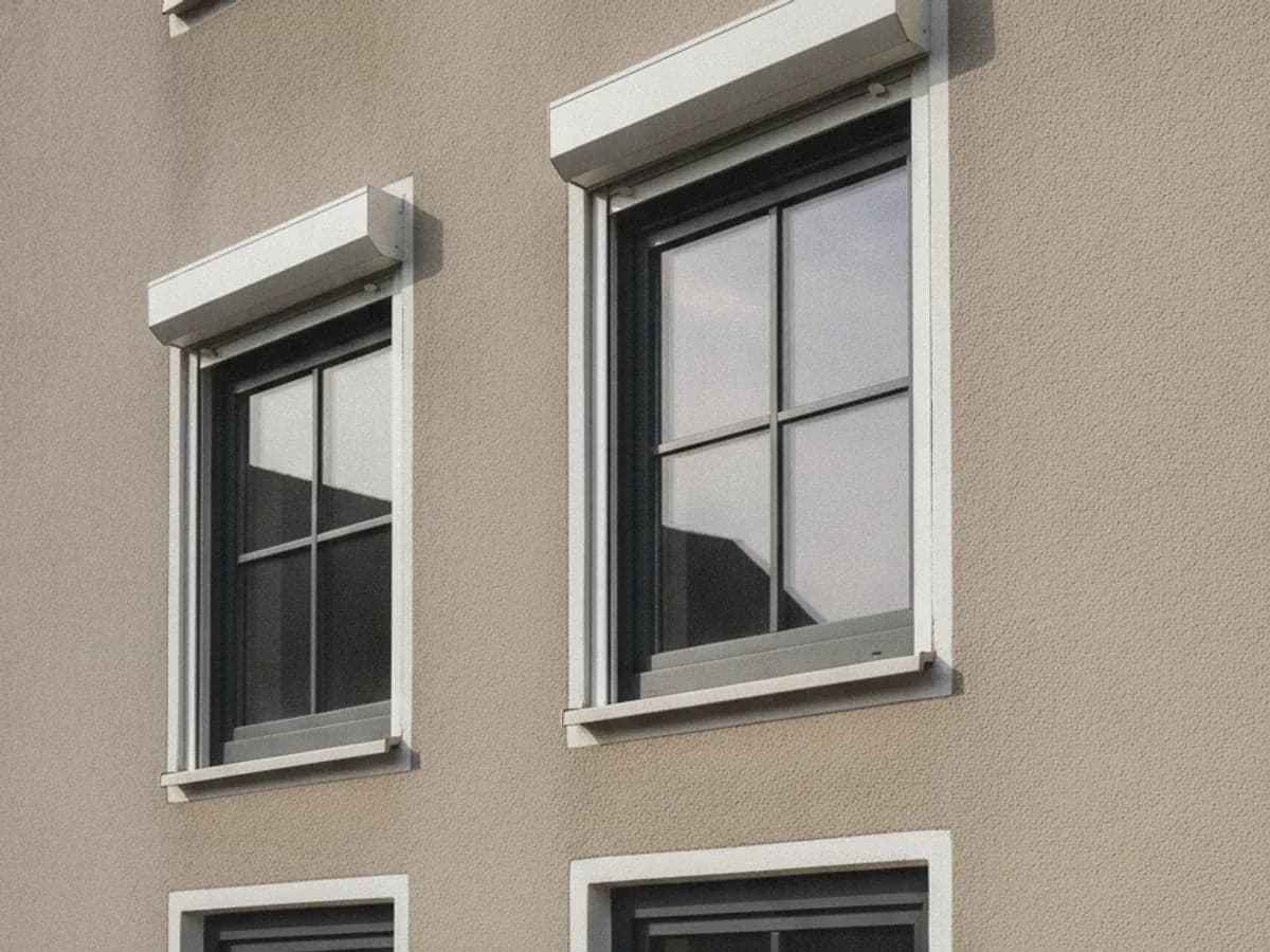 Vier neu montierte Fenster an einer Altbau-Fassade
